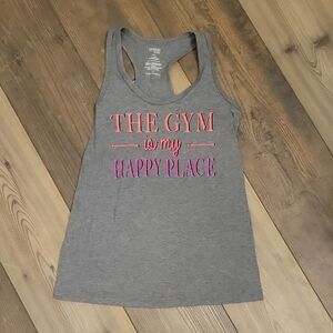 Danskin Now Gray Racerback Tank with Pink and Coral Graphic